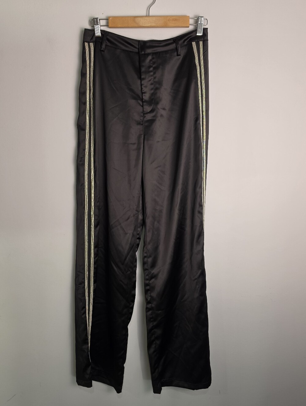 For All Mankind Black Wide Leg Side Stripes Pants Size 6